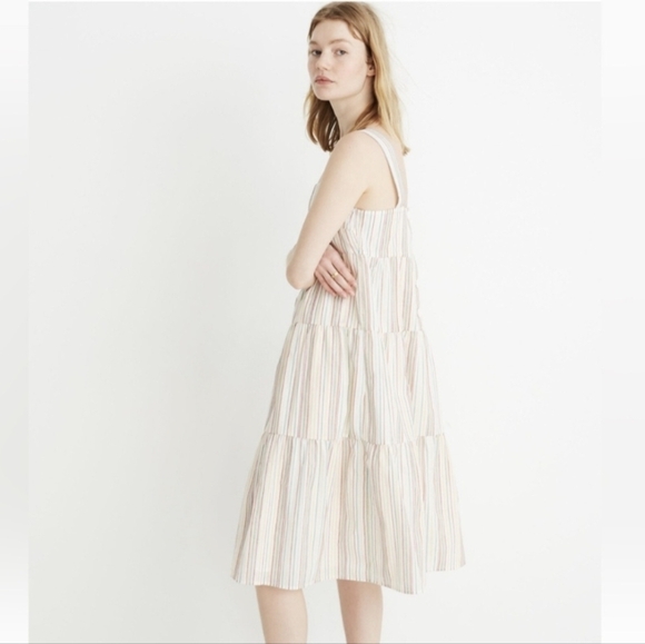 Madewell Button-Back Tiered Dress in Textural Rainbow Stripe Size 12 - Picture 3 of 12